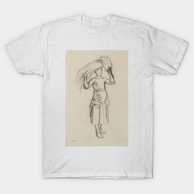 Gleaner Standing Holding Straw Bale on Head by Jean-Francois Millet T-Shirt by Classic Art Stall